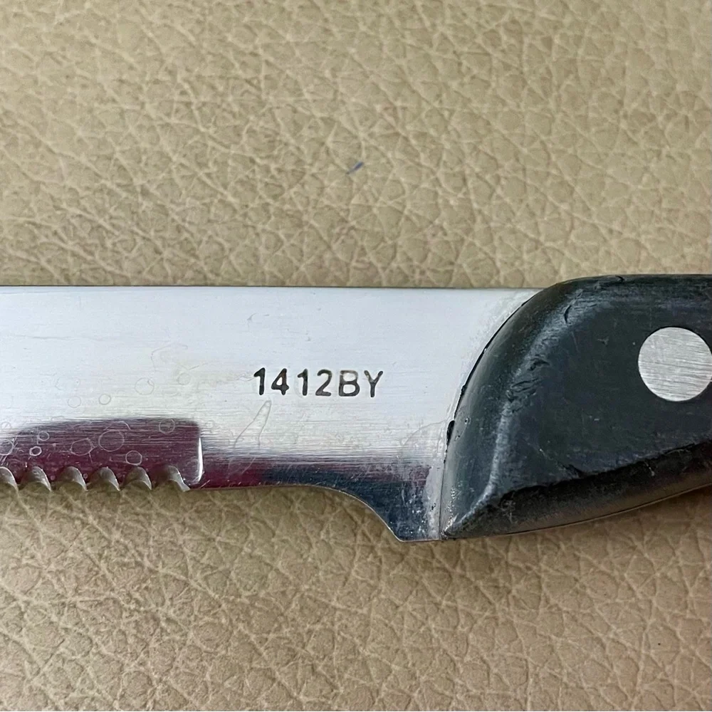 UNBRANDED 1412BY 10” Round Tip Steak Knife - Black Riveted Handle - (Walco-like)